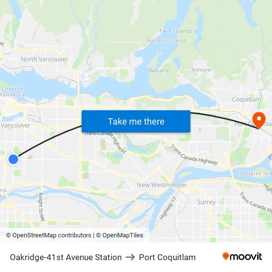 Oakridge-41st Avenue Station to Port Coquitlam map