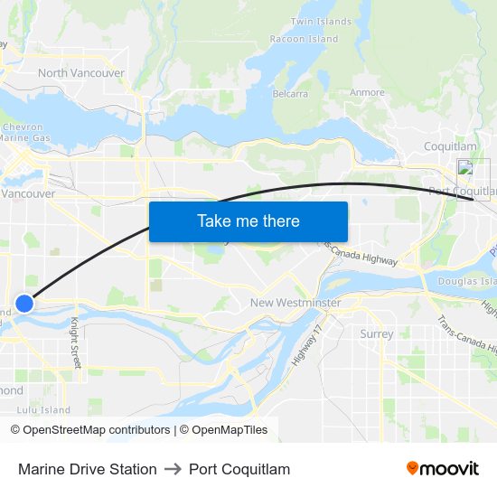 Marine Drive Station to Port Coquitlam map