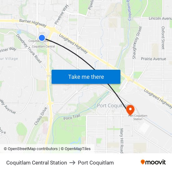 Coquitlam Central Station to Port Coquitlam map