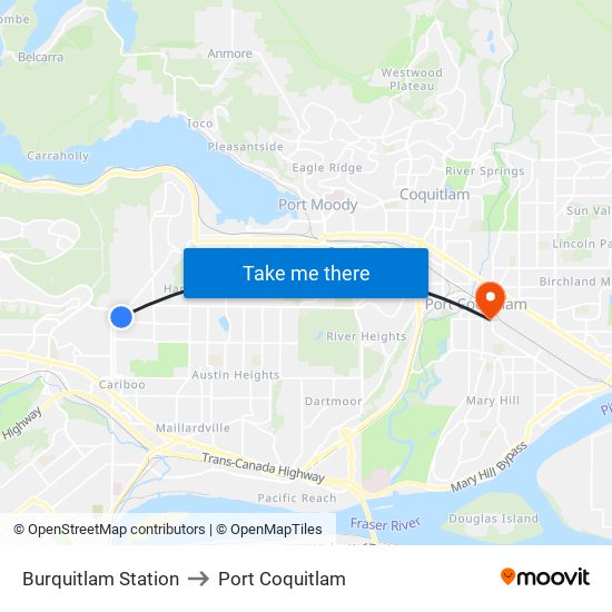 Burquitlam Station to Port Coquitlam map