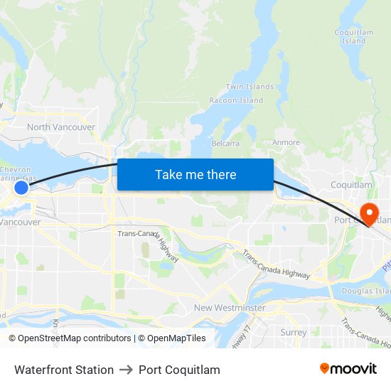 Waterfront Station to Port Coquitlam map