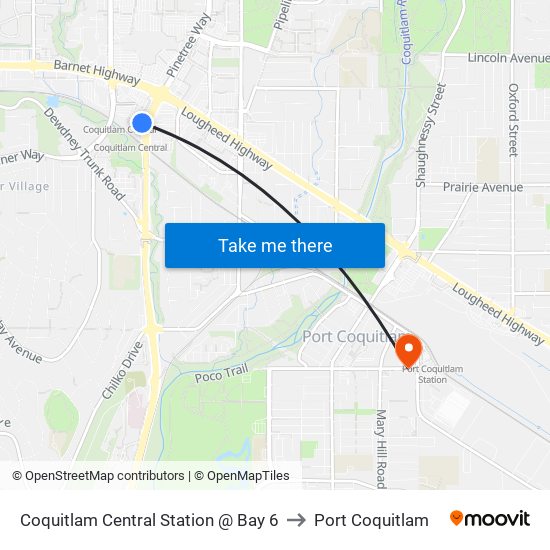 Coquitlam Central Station @ Bay 6 to Port Coquitlam map