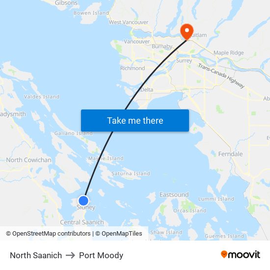 North Saanich to Port Moody map