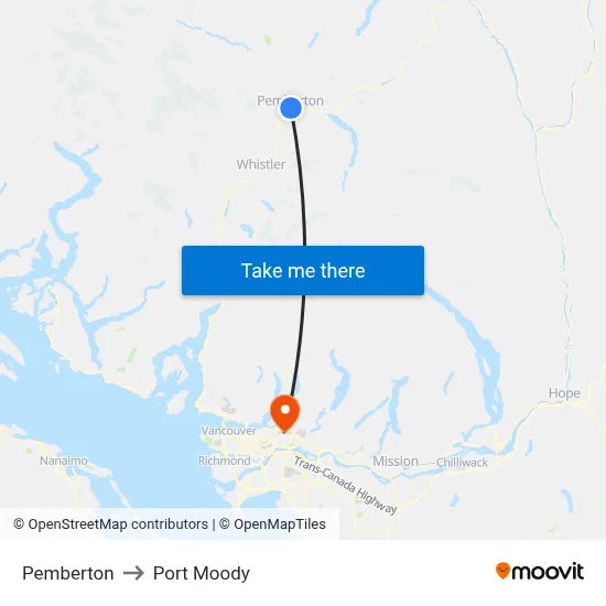 Pemberton to Port Moody map