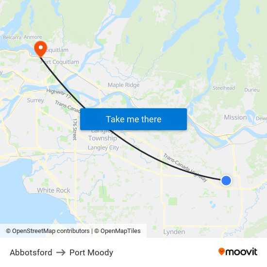 Abbotsford to Port Moody map