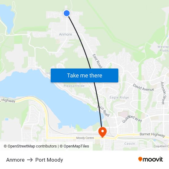 Anmore to Port Moody map