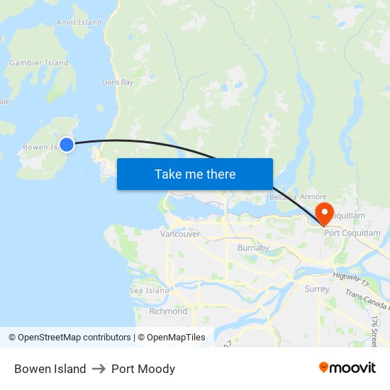 Bowen Island to Port Moody map