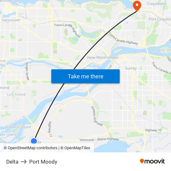 Delta to Port Moody map