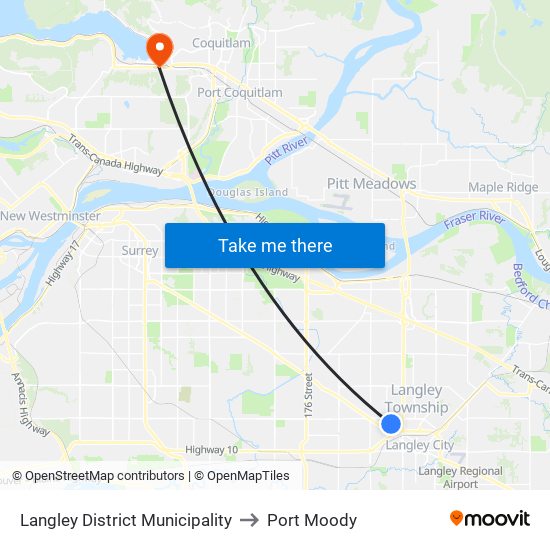 Langley District Municipality to Port Moody map