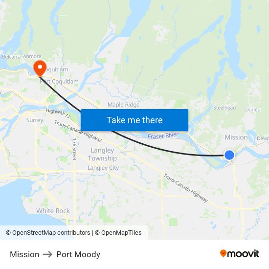 Mission to Port Moody map