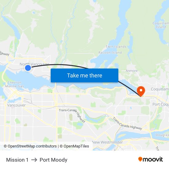 Mission 1 to Port Moody map