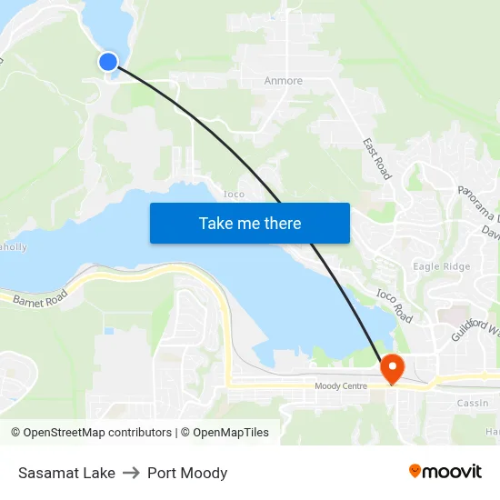 Sasamat Lake to Port Moody map