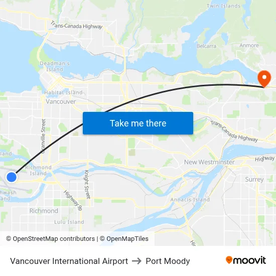 Vancouver International Airport to Port Moody map