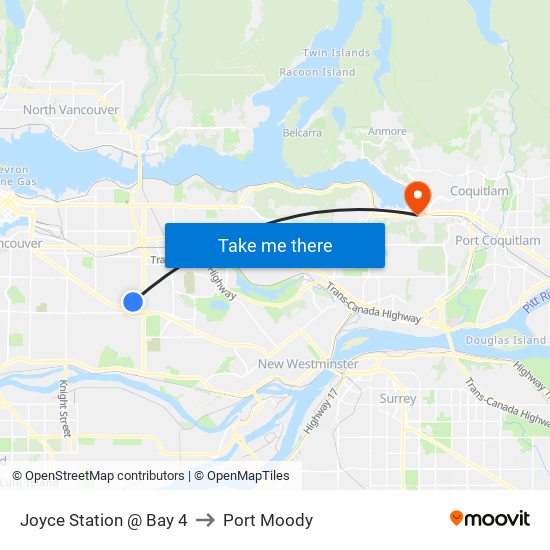 Joyce Station @ Bay 4 to Port Moody map