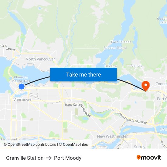 Granville Station to Port Moody map