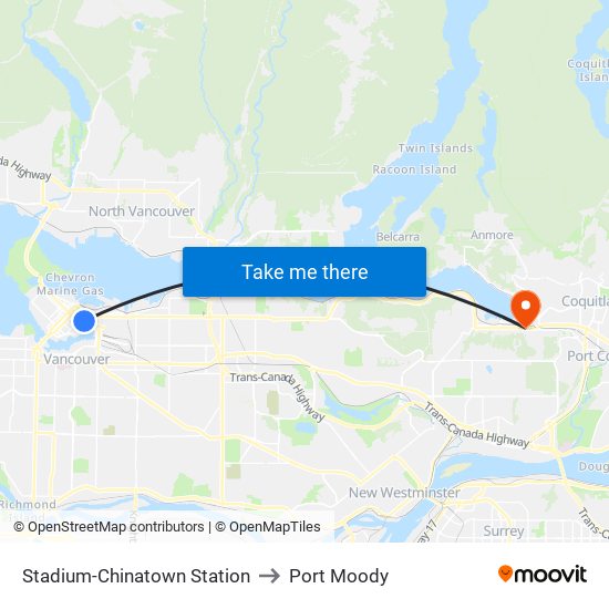 Stadium-Chinatown Station to Port Moody map