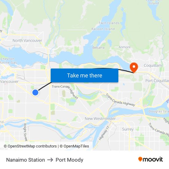 Nanaimo Station to Port Moody map