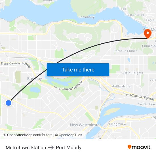 Metrotown Station to Port Moody map