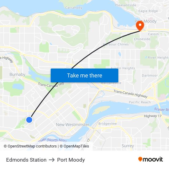 Edmonds Station to Port Moody map