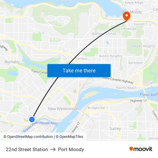 22nd Street Station to Port Moody map