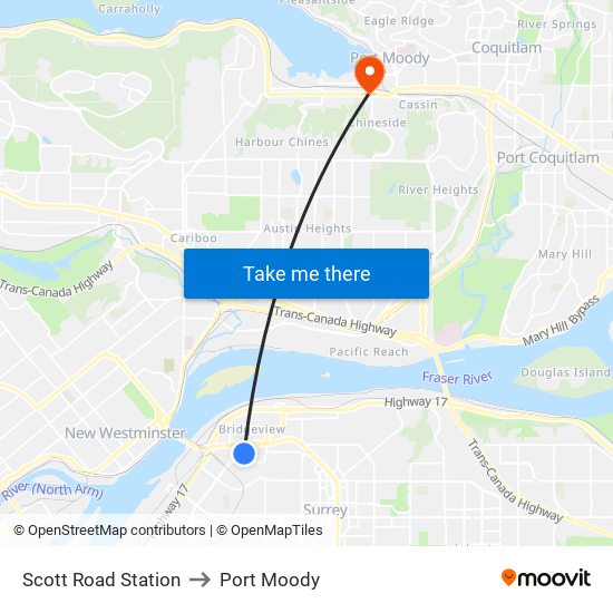 Scott Road Station to Port Moody map