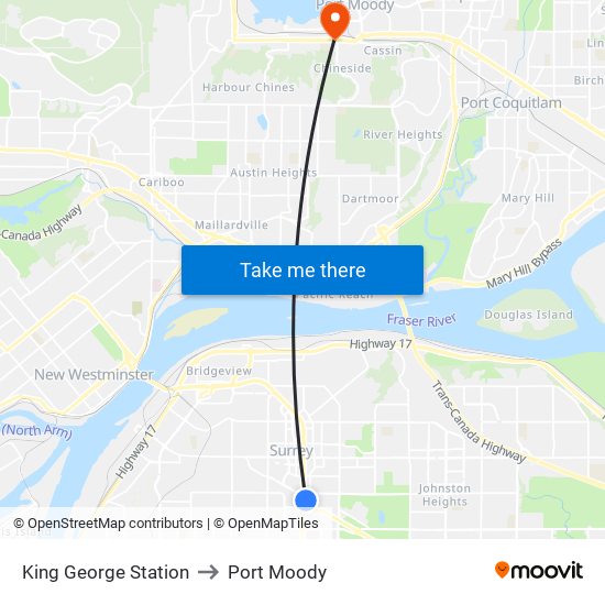 King George Station to Port Moody map