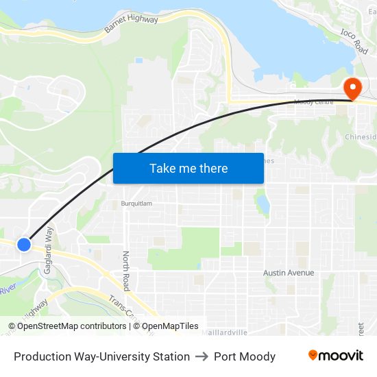 Production Way-University Station to Port Moody map