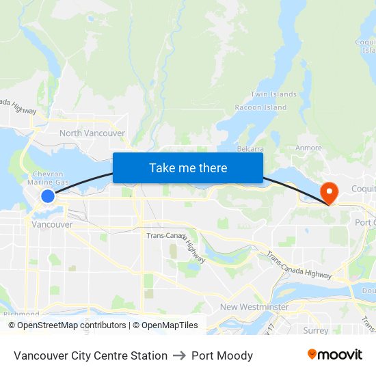 Vancouver City Centre Station to Port Moody map