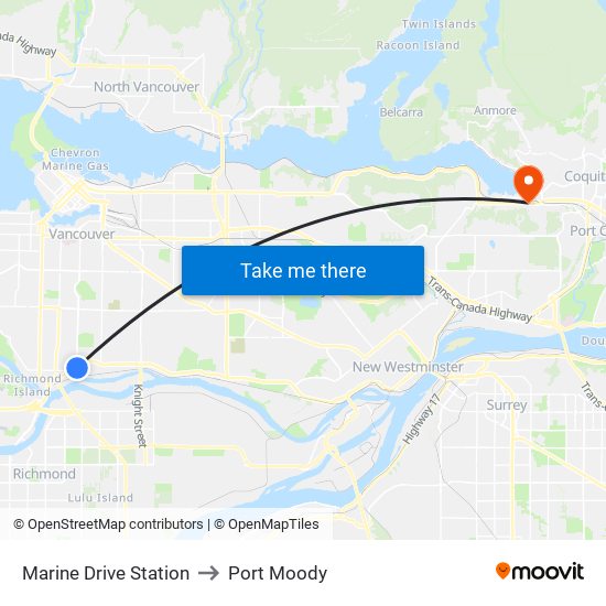 Marine Drive Station to Port Moody map