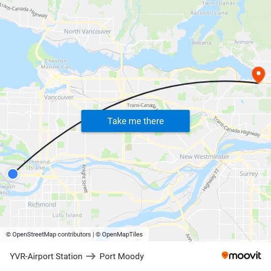 YVR-Airport Station to Port Moody map