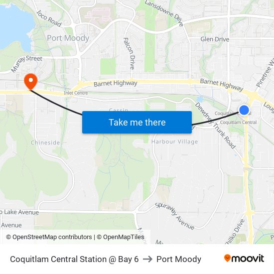 Coquitlam Central Station @ Bay 6 to Port Moody map