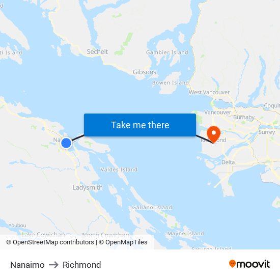 Nanaimo to Richmond map