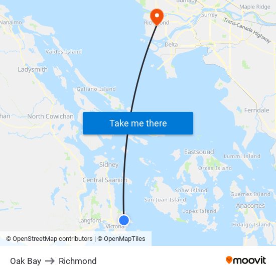 Oak Bay to Richmond map