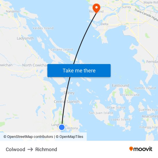 Colwood to Richmond map