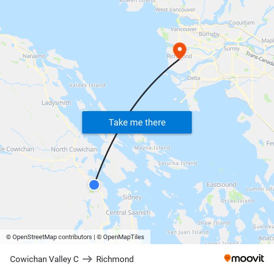 Cowichan Valley C to Richmond map