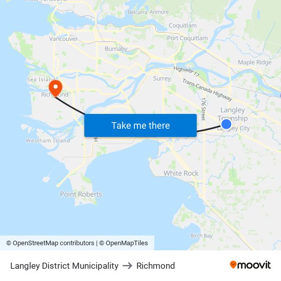 Langley District Municipality to Richmond map