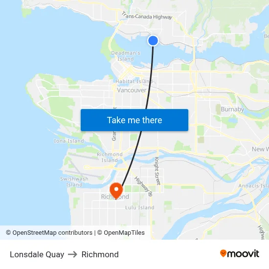 Lonsdale Quay to Richmond map