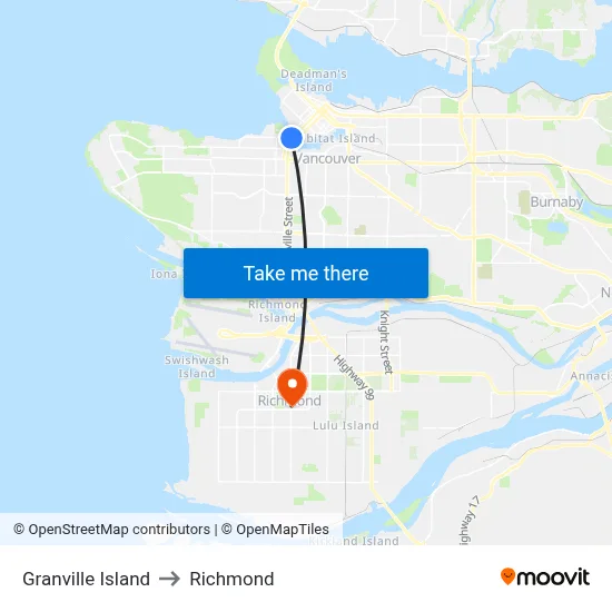 Granville Island to Richmond map