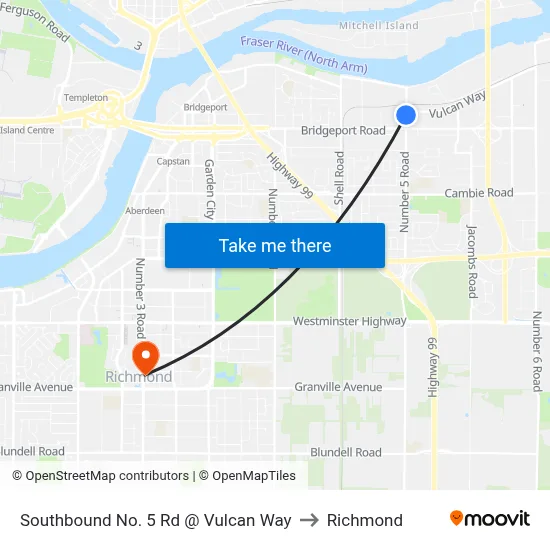 Southbound No. 5 Rd @ Vulcan Way to Richmond map