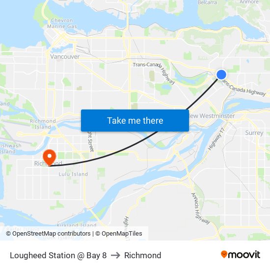 Lougheed Station @ Bay 8 to Richmond map