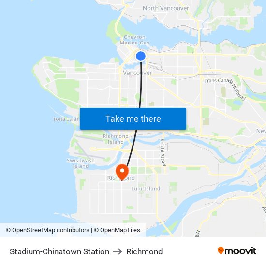 Stadium-Chinatown Station to Richmond map