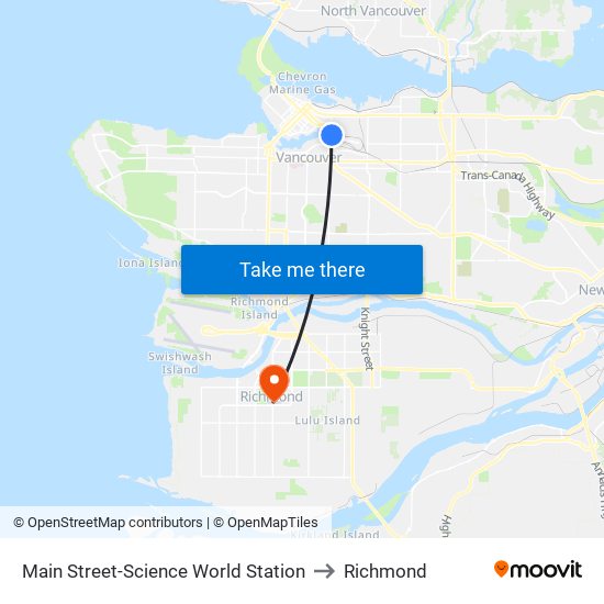 Main Street-Science World Station to Richmond map