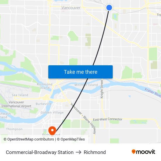 Commercial-Broadway Station to Richmond map