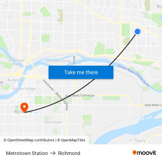 Metrotown Station to Richmond map