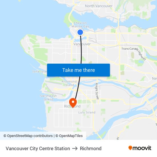 Vancouver City Centre Station to Richmond map