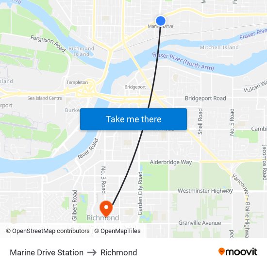 Marine Drive Station to Richmond map