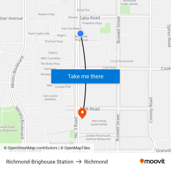 Richmond-Brighouse Station to Richmond map