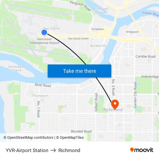 YVR-Airport Station to Richmond map