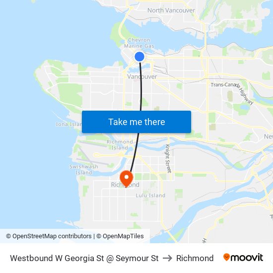 Westbound W Georgia St @ Seymour St to Richmond map