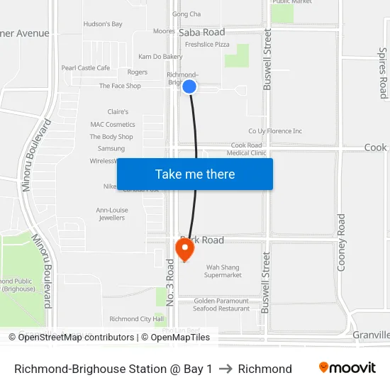 Richmond-Brighouse Station @ Bay 1 to Richmond map